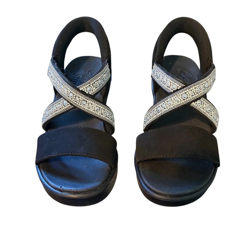 Skechers Cali Slip-ins Wedge Sandals Size 6 Womens Black Rhinestone Strappy‎